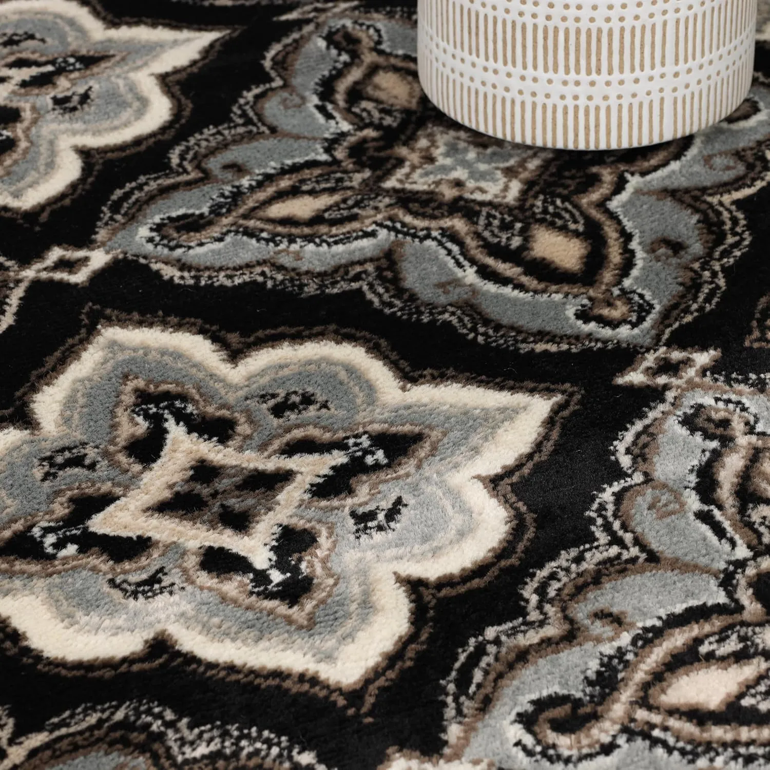 Superior Crawford Collection Area Rug, 8mm Pile Height with Jute Backing, Gorgeous Mediterranean Tile Pattern, Fashionable and Affordable Woven Rugs - 2'7" x 8' Runner, Black