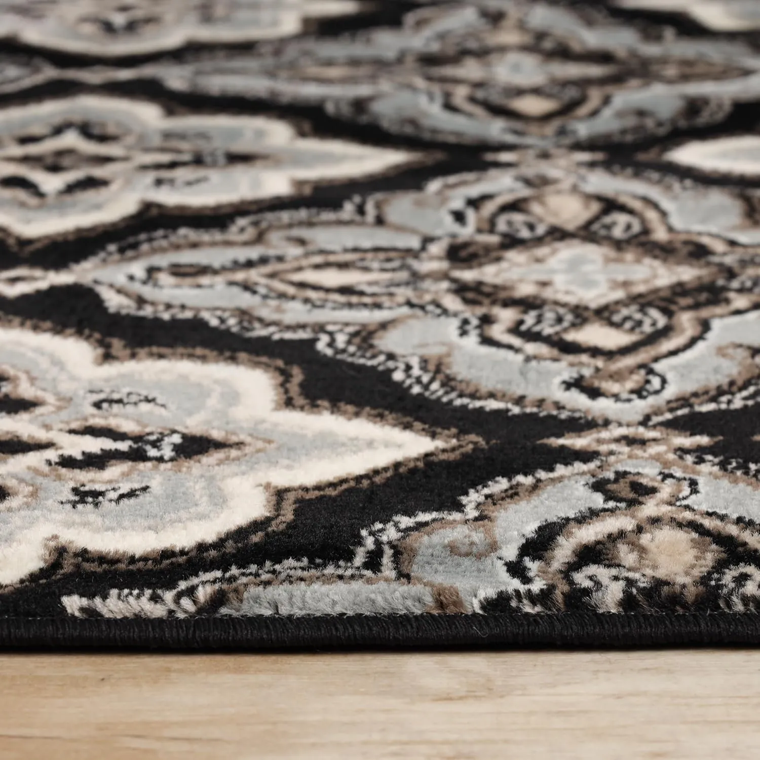 Superior Crawford Collection Area Rug, 8mm Pile Height with Jute Backing, Gorgeous Mediterranean Tile Pattern, Fashionable and Affordable Woven Rugs - 2'7" x 8' Runner, Black