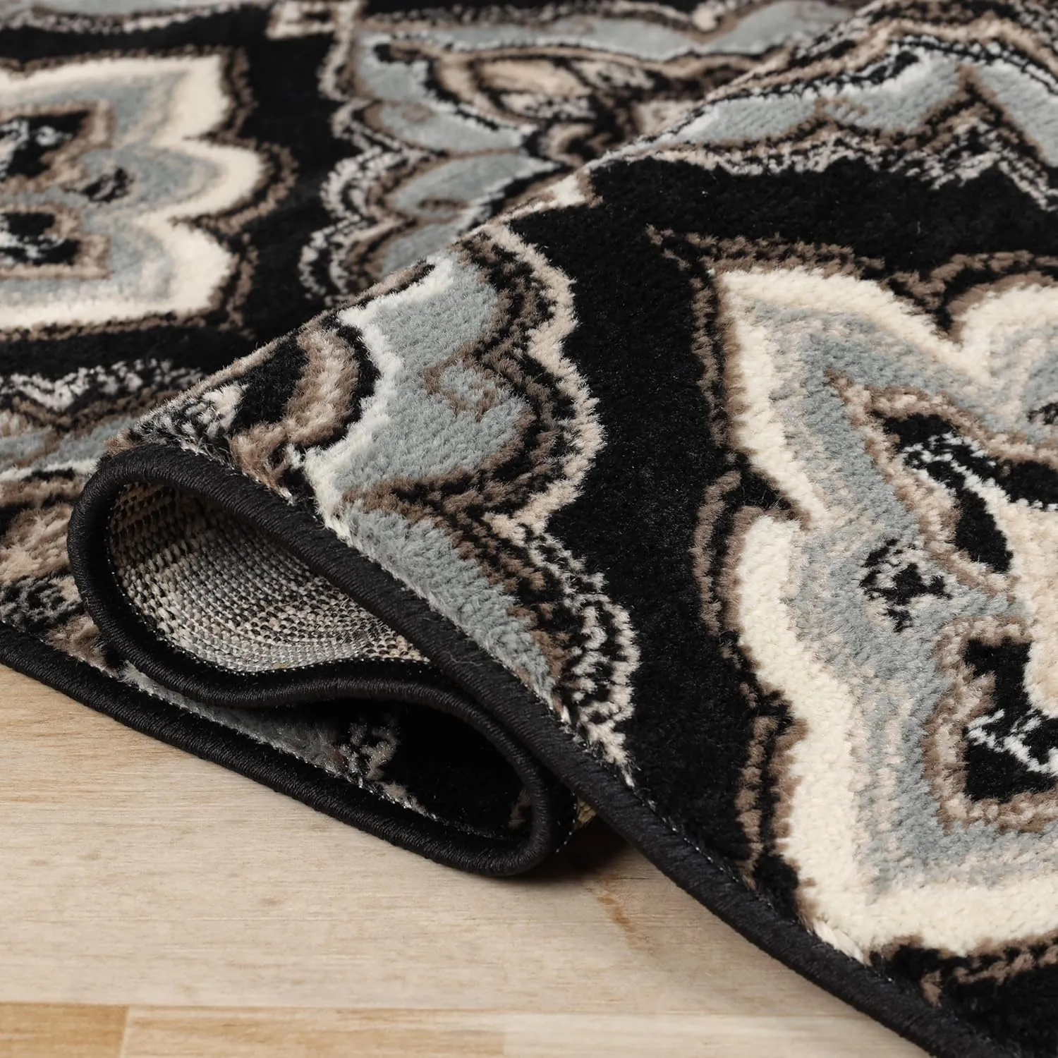 Superior Crawford Collection Area Rug, 8mm Pile Height with Jute Backing, Gorgeous Mediterranean Tile Pattern, Fashionable and Affordable Woven Rugs - 2'7" x 8' Runner, Black