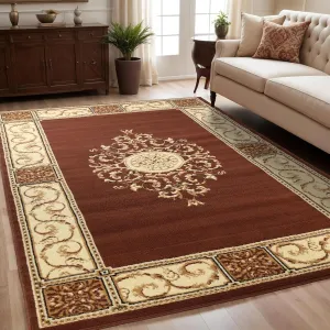 Superior Indoor Area Rug, Plush Carpet Cover, Traditional Oriental Medallion, Perfect for Hallway, Entryay, Living, Dining, Bedroom, Office, Kitchen, Medallion Collection, 5' x 8', Toffee