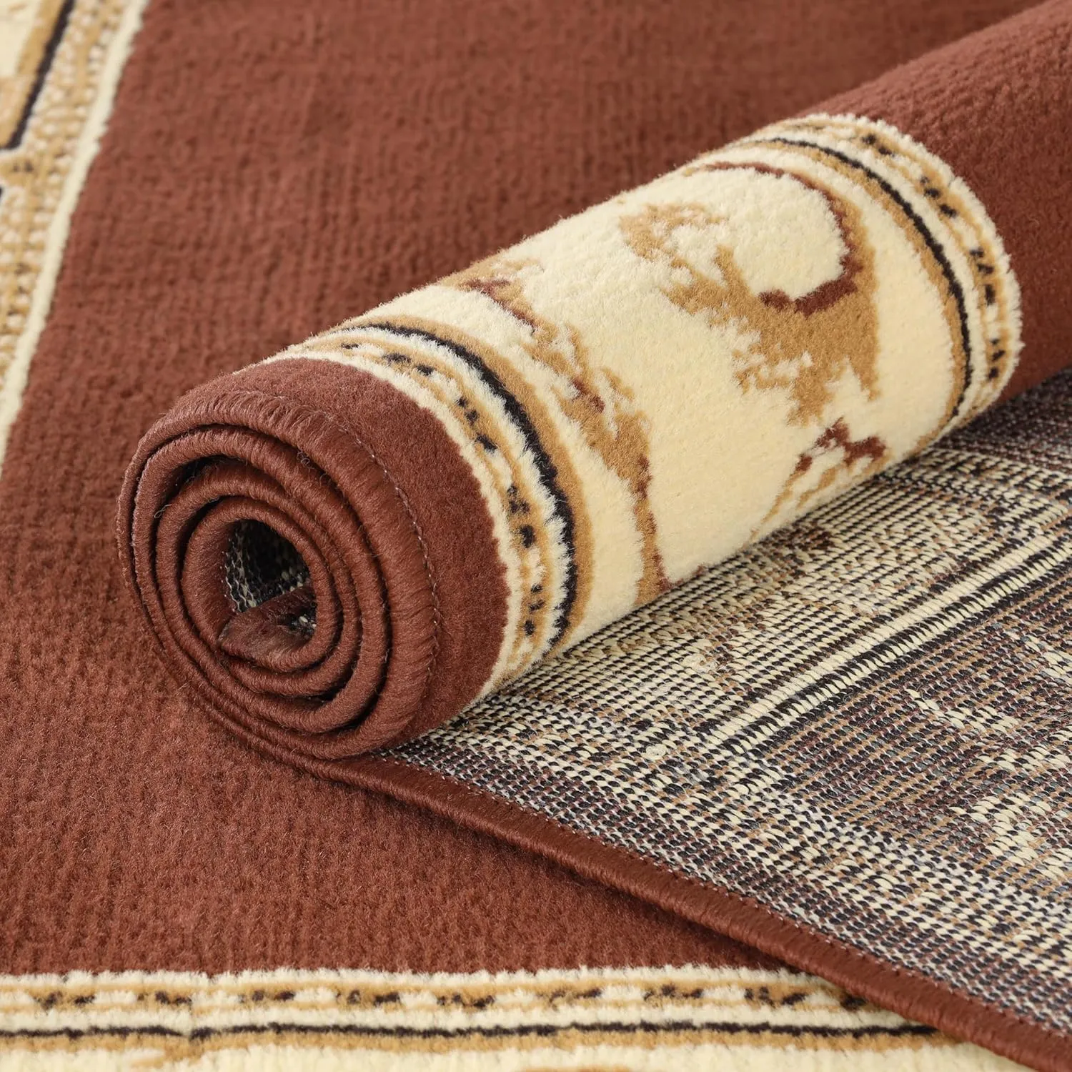 Superior Indoor Area Rug, Plush Carpet Cover, Traditional Oriental Medallion, Perfect for Hallway, Entryay, Living, Dining, Bedroom, Office, Kitchen, Medallion Collection, 5' x 8', Toffee