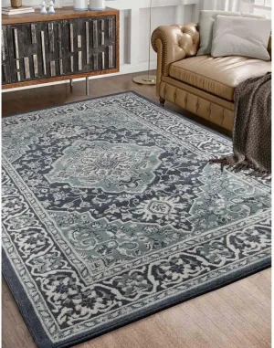 Superior Indoor Area Rug, Plush Carpet Cover, Traditional Oriental Medallion, Perfect for Hallway, Entryway, Living, Dining, Bedroom, Office, Kitchen, Glendale Collection, 8' 6" x 11' 6", Deep Royal
