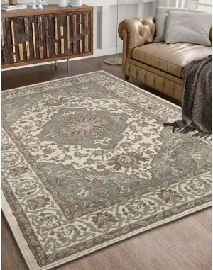 Superior Indoor Area Rug, Plush Carpet Cover, Traditional Oriental Medallion, Perfect for Hallway, Entryway, Living Room, Dining, Bedroom, Office, Kitchen, Glendale Collection, 5' x 8', Green