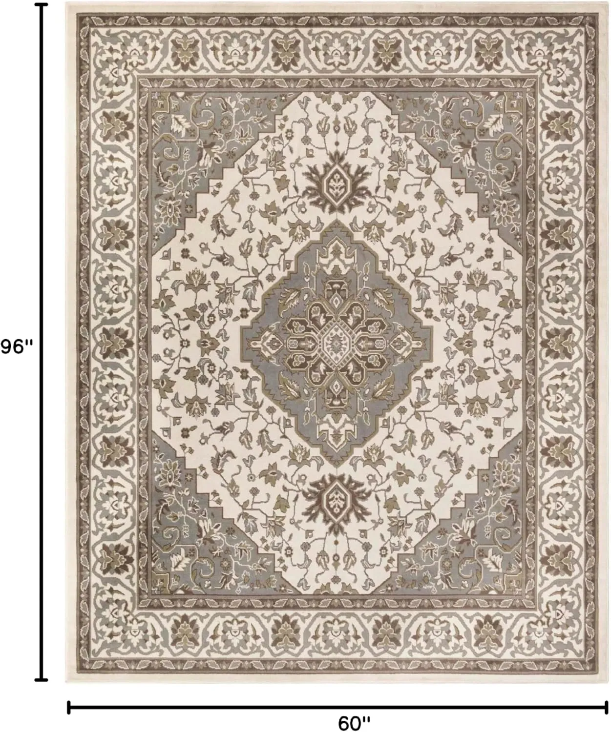 Superior Indoor Area Rug, Plush Carpet Cover, Traditional Oriental Medallion, Perfect for Hallway, Entryway, Living Room, Dining, Bedroom, Office, Kitchen, Glendale Collection, 5' x 8', Green