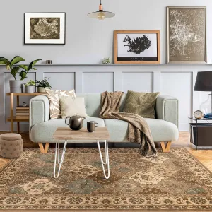 Superior Indoor Area Rug, Traditional Floral Classic Floor Decor for Bedroom, Entryway, Hallway, Office, Living/Dining, Plush Carpet Cover, Palmyra Collection, 4' x 6', Beige