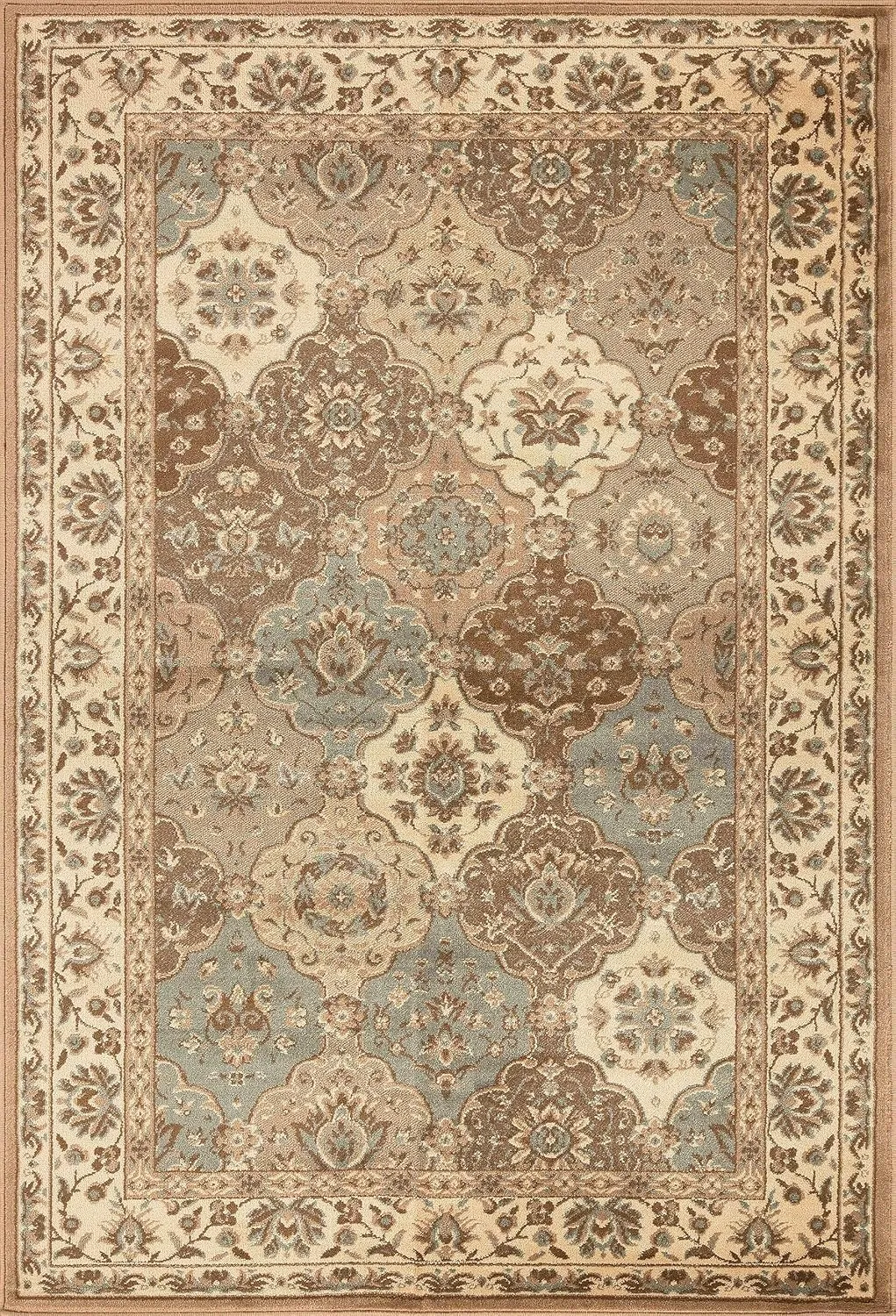 Superior Indoor Area Rug, Traditional Floral Classic Floor Decor for Bedroom, Entryway, Hallway, Office, Living/Dining, Plush Carpet Cover, Palmyra Collection, 4' x 6', Beige