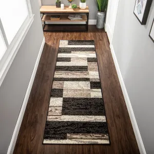 Superior Indoor Runner Rug, Jute Backed, Modern Geometric Patchwork Floor Decor for Bedroom, Office, Living Room, Entryway, Hardwood Floors, Rockwood Collection, 2' x 11', Chocolate