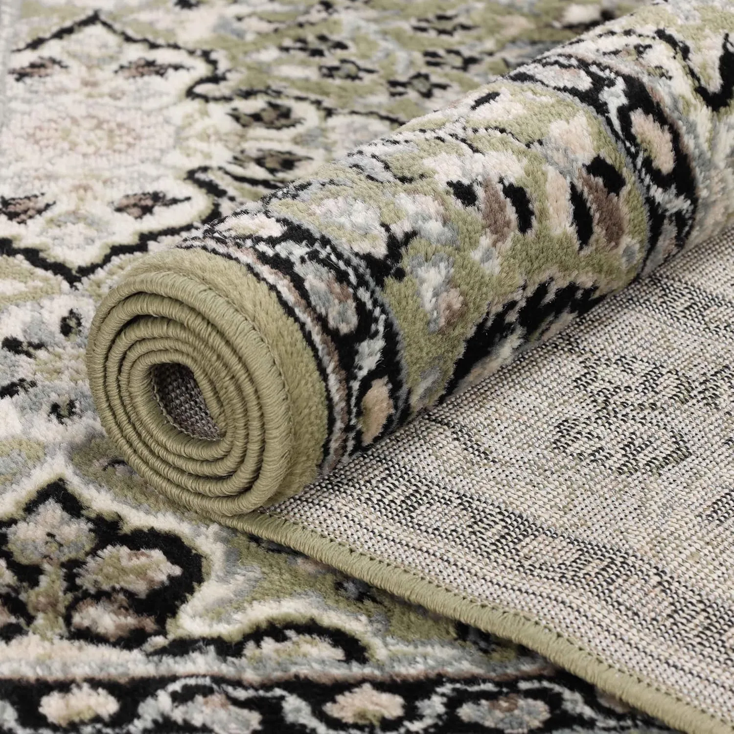 Superior Indoor Runner Rug, Jute Backed, Perfect for Entryway, Office, Living/Dining Room, Bedroom, Kitchen, Hardwood Floor, Floral Medallion Decor, Radcliffe Collection, 2' 7" x 10', Green