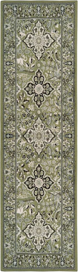Superior Indoor Runner Rug, Jute Backed, Perfect for Entryway, Office, Living/Dining Room, Bedroom, Kitchen, Hardwood Floor, Floral Medallion Decor, Radcliffe Collection, 2' 7" x 10', Green