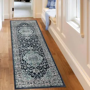 Superior Indoor Runner Rug, Plush Carpet Cover, Traditional Oriental Medallion, Perfect for Hallway, Entryway, Living, Dining, Bedroom, Office, Kitchen, Glendale Collection, 2' 7" x 8', Deep Royal