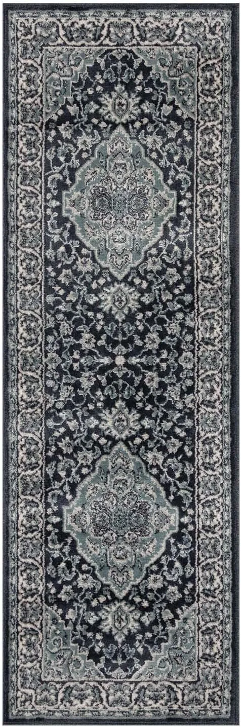 Superior Indoor Runner Rug, Plush Carpet Cover, Traditional Oriental Medallion, Perfect for Hallway, Entryway, Living, Dining, Bedroom, Office, Kitchen, Glendale Collection, 2' 7" x 8', Deep Royal