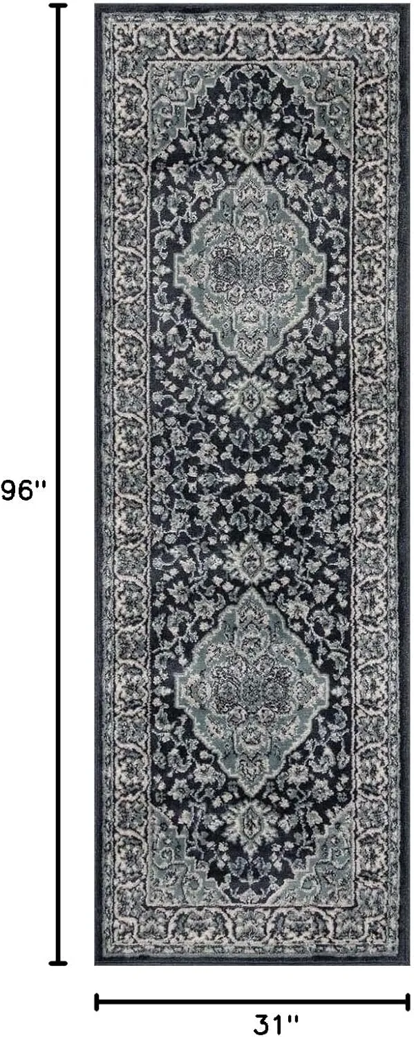 Superior Indoor Runner Rug, Plush Carpet Cover, Traditional Oriental Medallion, Perfect for Hallway, Entryway, Living, Dining, Bedroom, Office, Kitchen, Glendale Collection, 2' 7" x 8', Deep Royal
