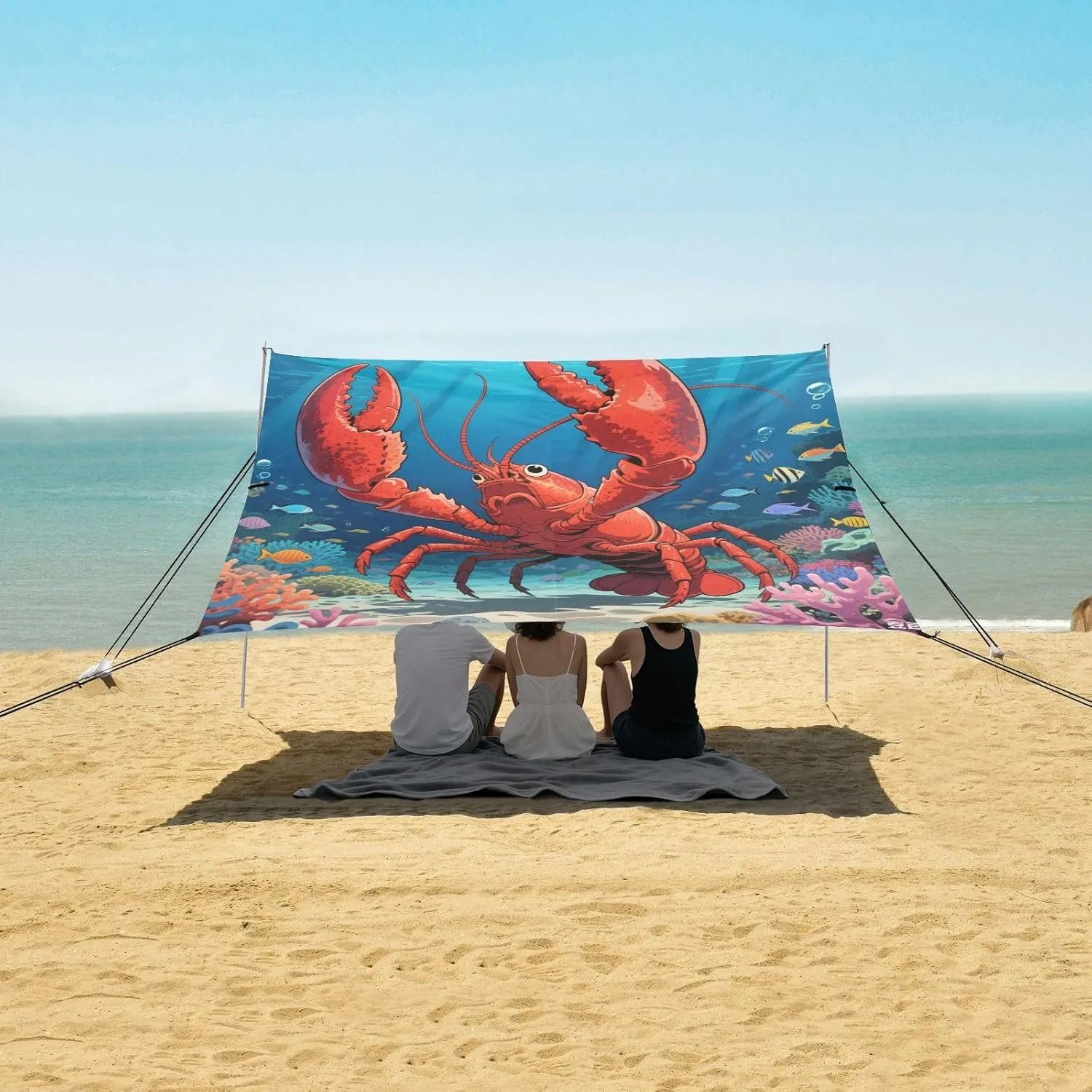 Swaggering Lobster Sea World Beach Camping Tent Sun Shelter for Whole Family, Beach Shade Canopy with UPF50  UV Protection,Easy Set Up and Carry,Outdoor Shade for Trips, Fishing, Backyard Fun P
