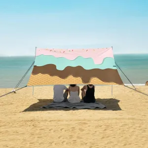 Sweet Ice Cream Beach Camping Tent Sun Shelter for Whole Family, Funny Beach Shade Canopy with UPF50  UV Protection,Easy Set Up and Carry,Outdoor Shade for Trips, Fishing, Backyard Fun Picnics