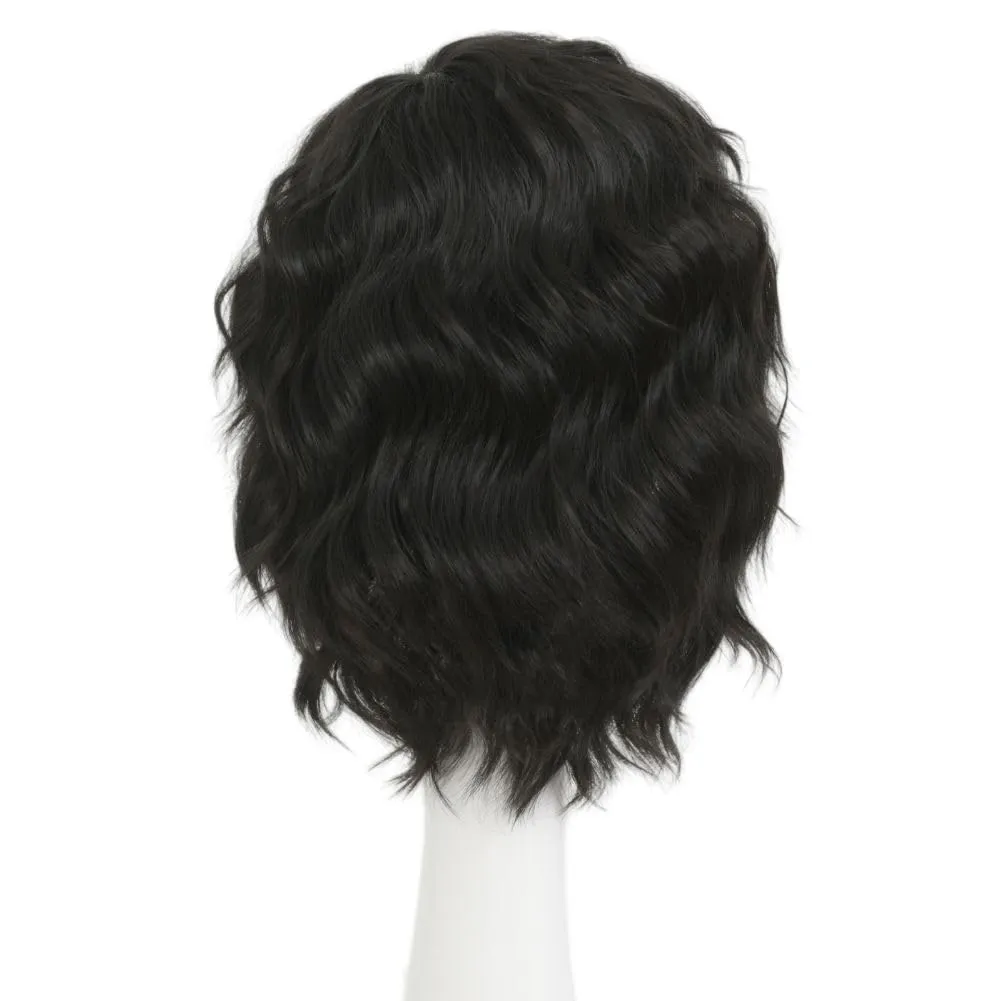 Swiking Mens Black Short Curly Wig Side Part Anime Hair Wig Fluffy Wave Cosplay Halloween Costume Unisex Wigs