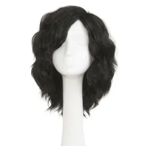 Swiking Mens Black Short Curly Wig Side Part Anime Hair Wig Fluffy Wave Cosplay Halloween Costume Unisex Wigs