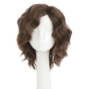 Swiking Short Brown Curly Layered Wigs for Men Side Part Anime Fluffy Wave Hair Wig Cosplay Halloween Costume Unisex Wigs