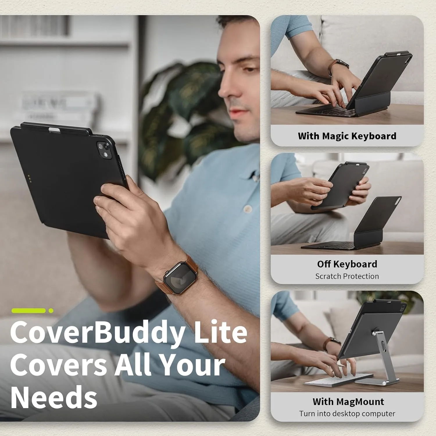 SwitchEasy CoverBuddy Lite for 2024 iPad Air 11" - Case Compatible with Magic Keyboard for iPad Air (M2), with Apple Pencil Pro Pencil Holder - White