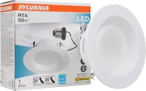Sylvania 4" LED RT4 Recessed Downlight Kit, 50W Replacement, Efficient 9W, E26 Medium Base, White, 1 Count (Pack of 1)