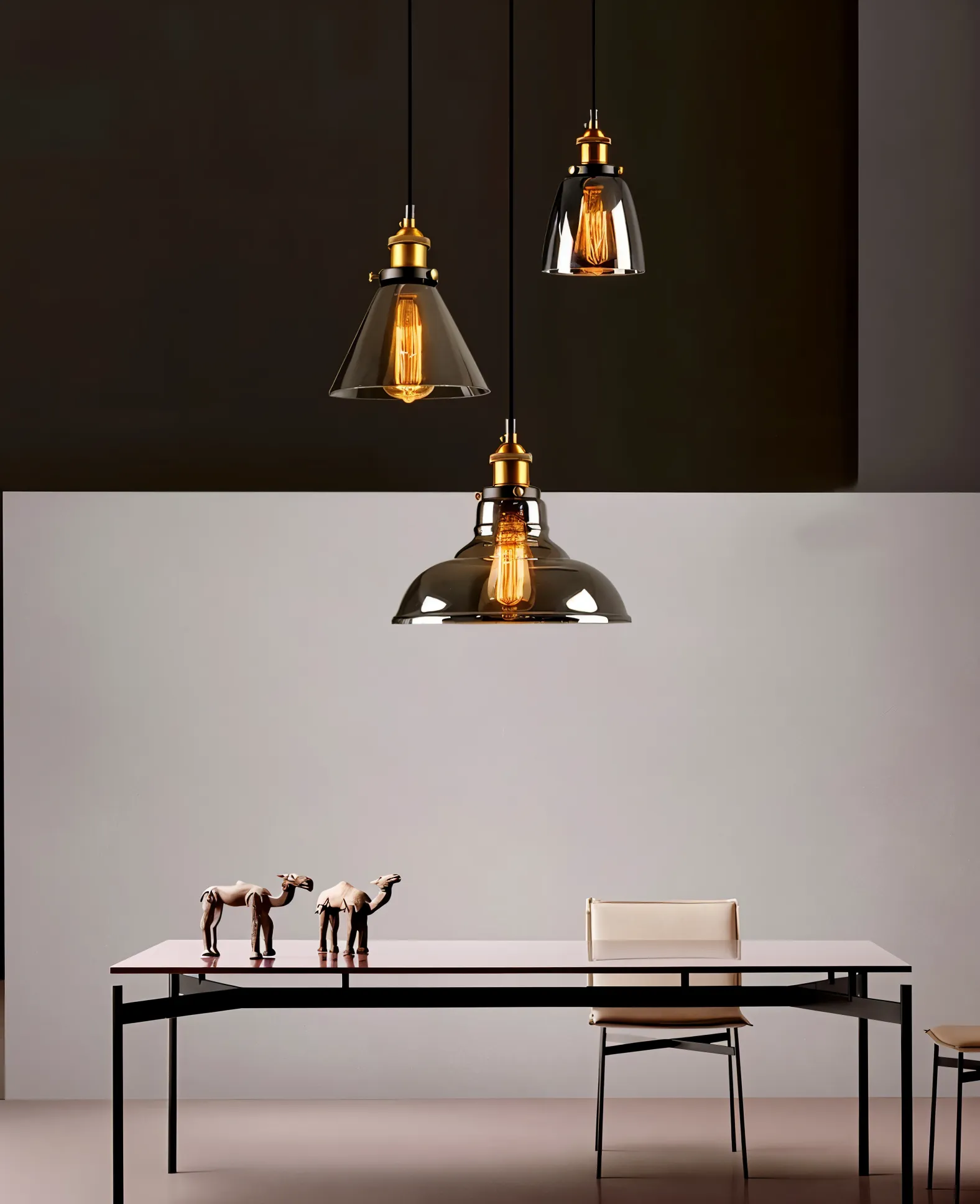 Taavita Pendant Light - Vintage Hanging Lamp - Smoke Glass Pendant Light