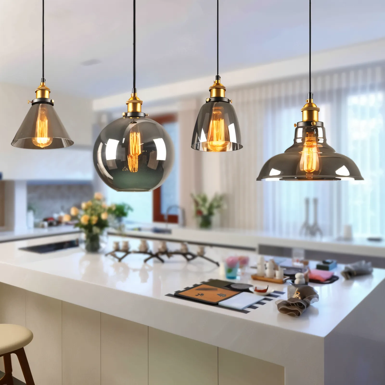Taavita Pendant Light - Vintage Hanging Lamp - Smoke Glass Pendant Light