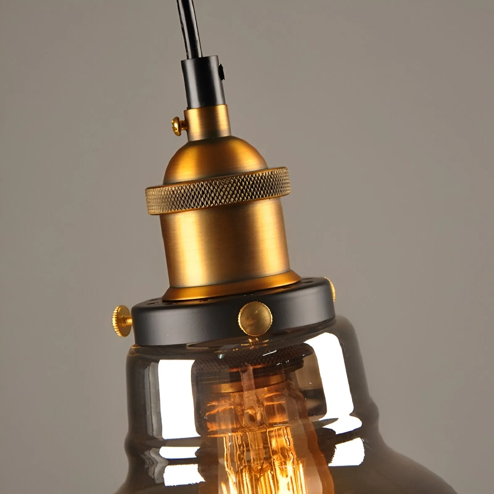 Taavita Pendant Light - Vintage Hanging Lamp - Smoke Glass Pendant Light