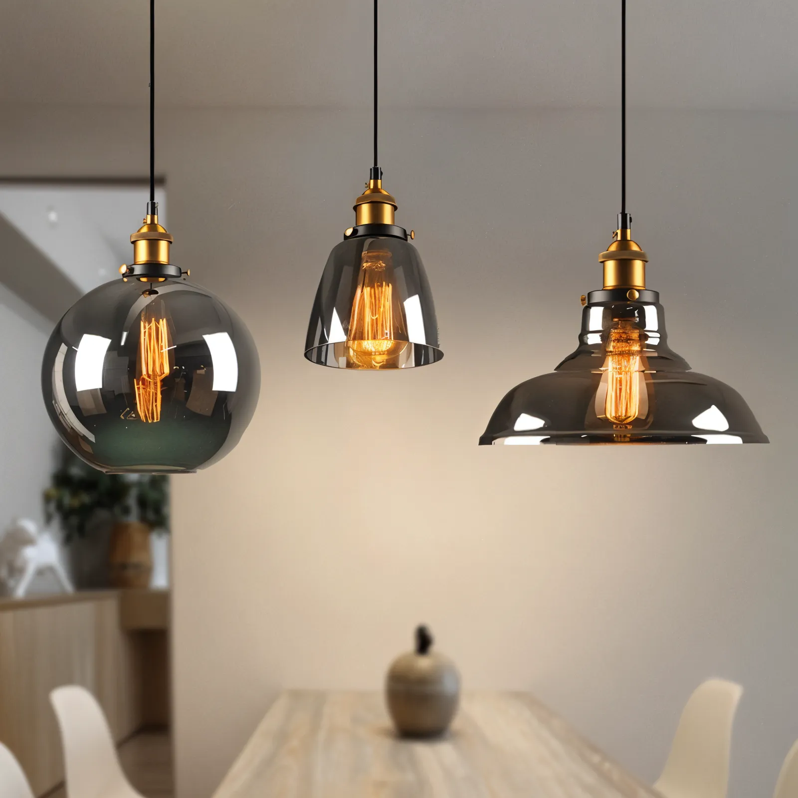 Taavita Pendant Light - Vintage Hanging Lamp - Smoke Glass Pendant Light