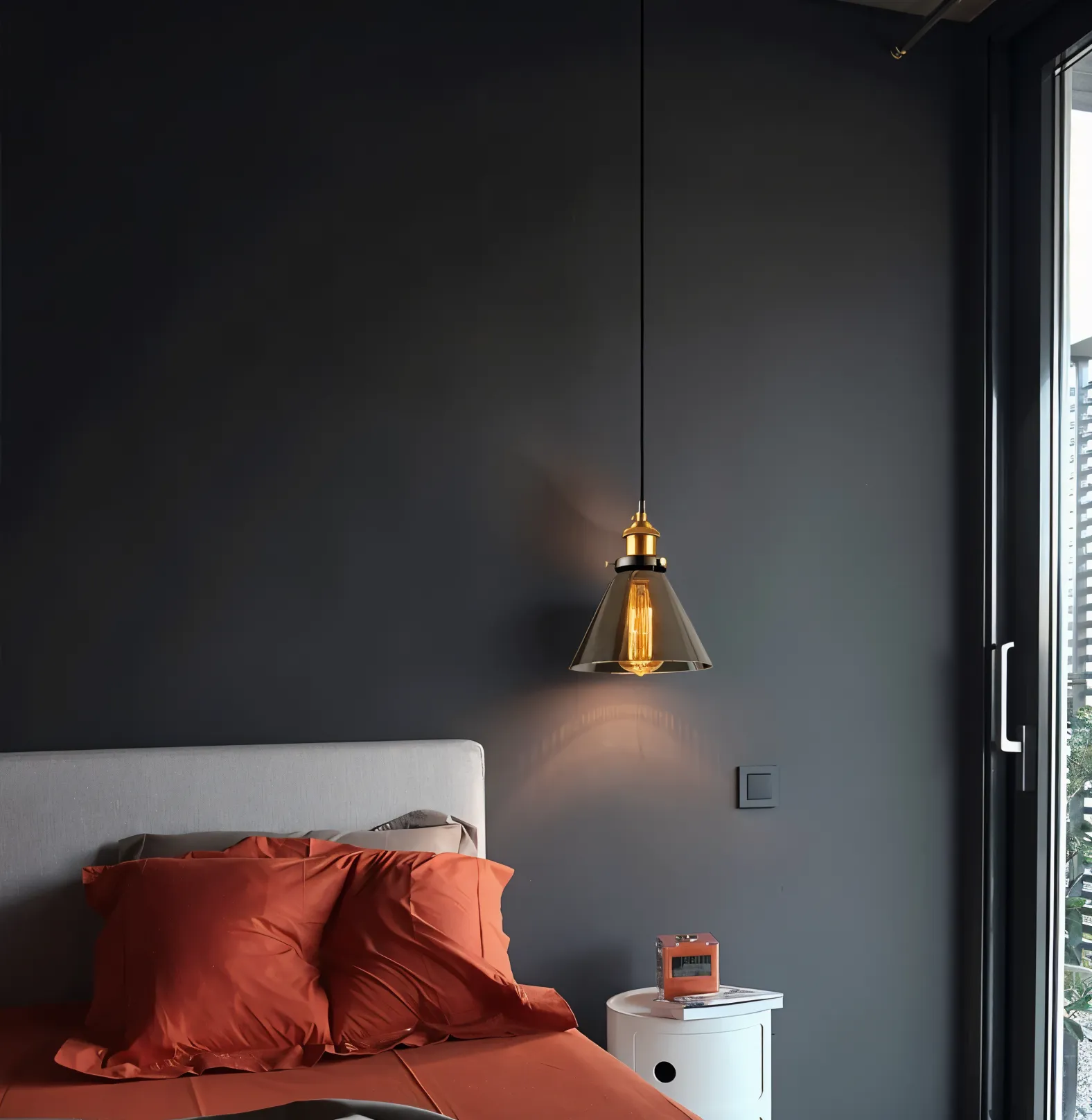 Taavita Pendant Light - Vintage Hanging Lamp - Smoke Glass Pendant Light