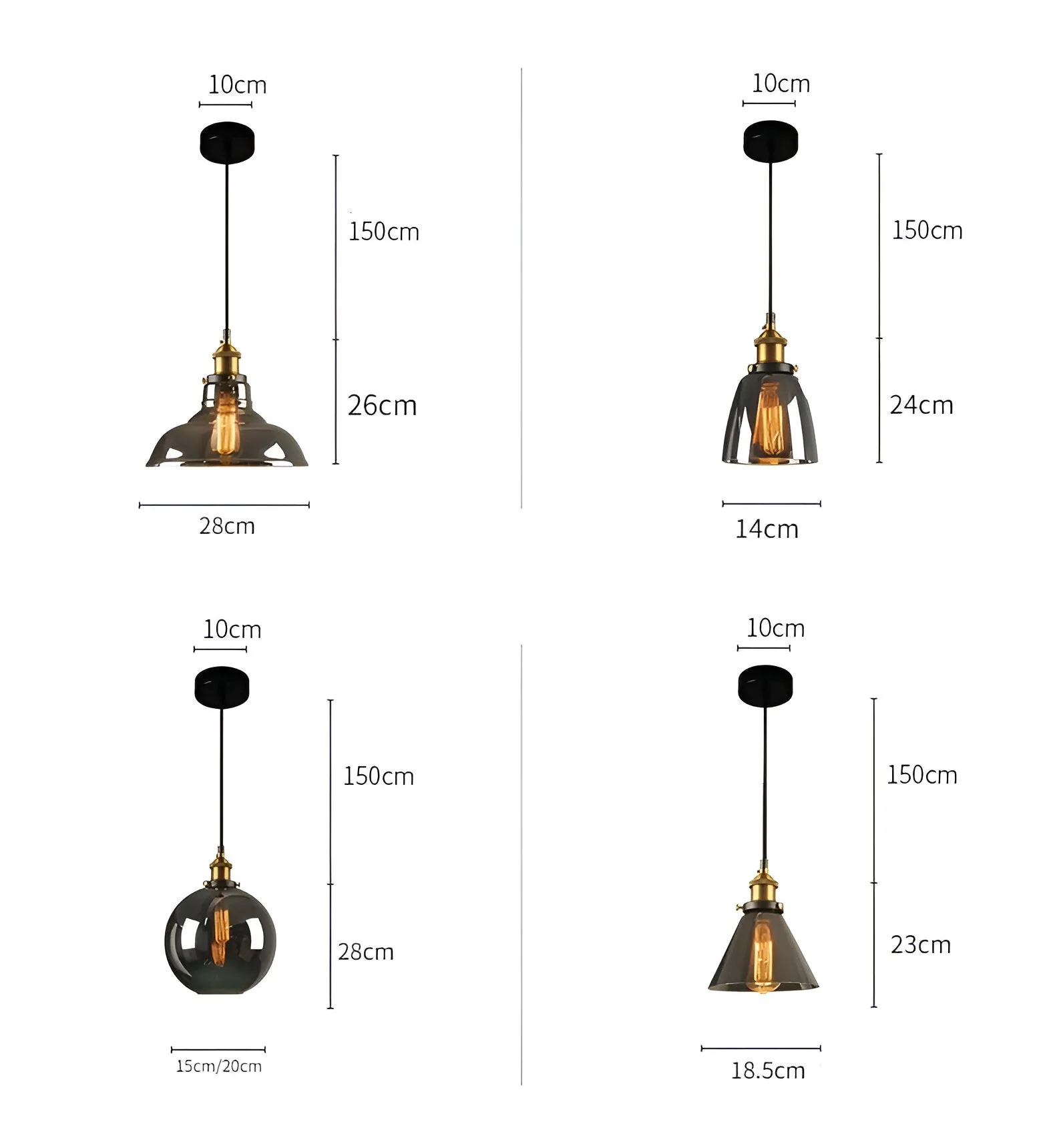 Taavita Pendant Light - Vintage Hanging Lamp - Smoke Glass Pendant Light
