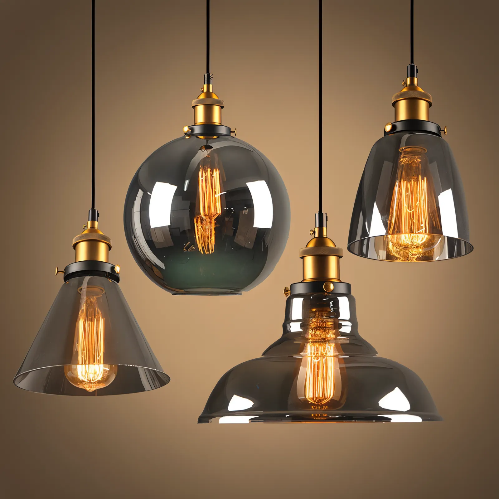 Taavita Pendant Light - Vintage Hanging Lamp - Smoke Glass Pendant Light