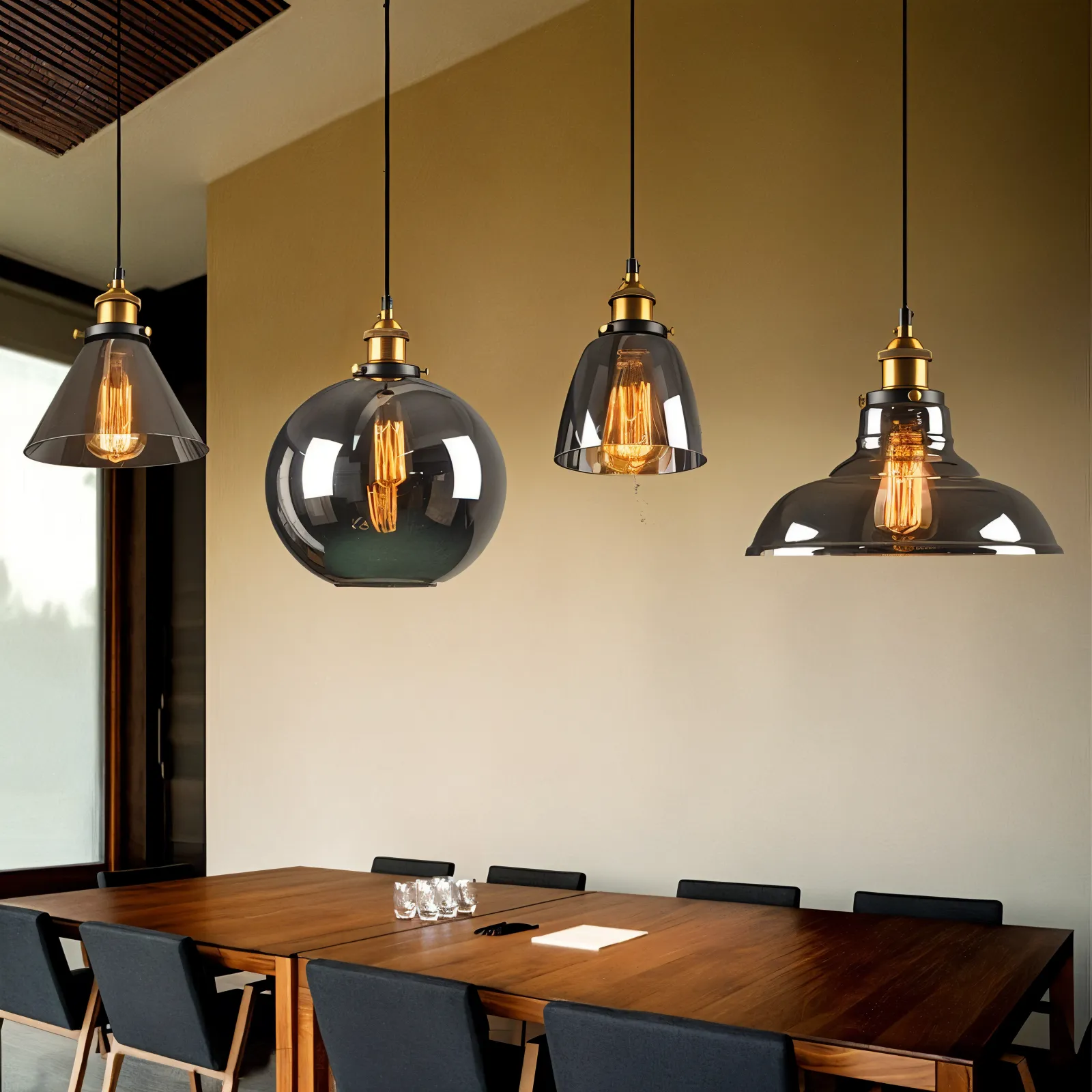 Taavita Pendant Light - Vintage Hanging Lamp - Smoke Glass Pendant Light