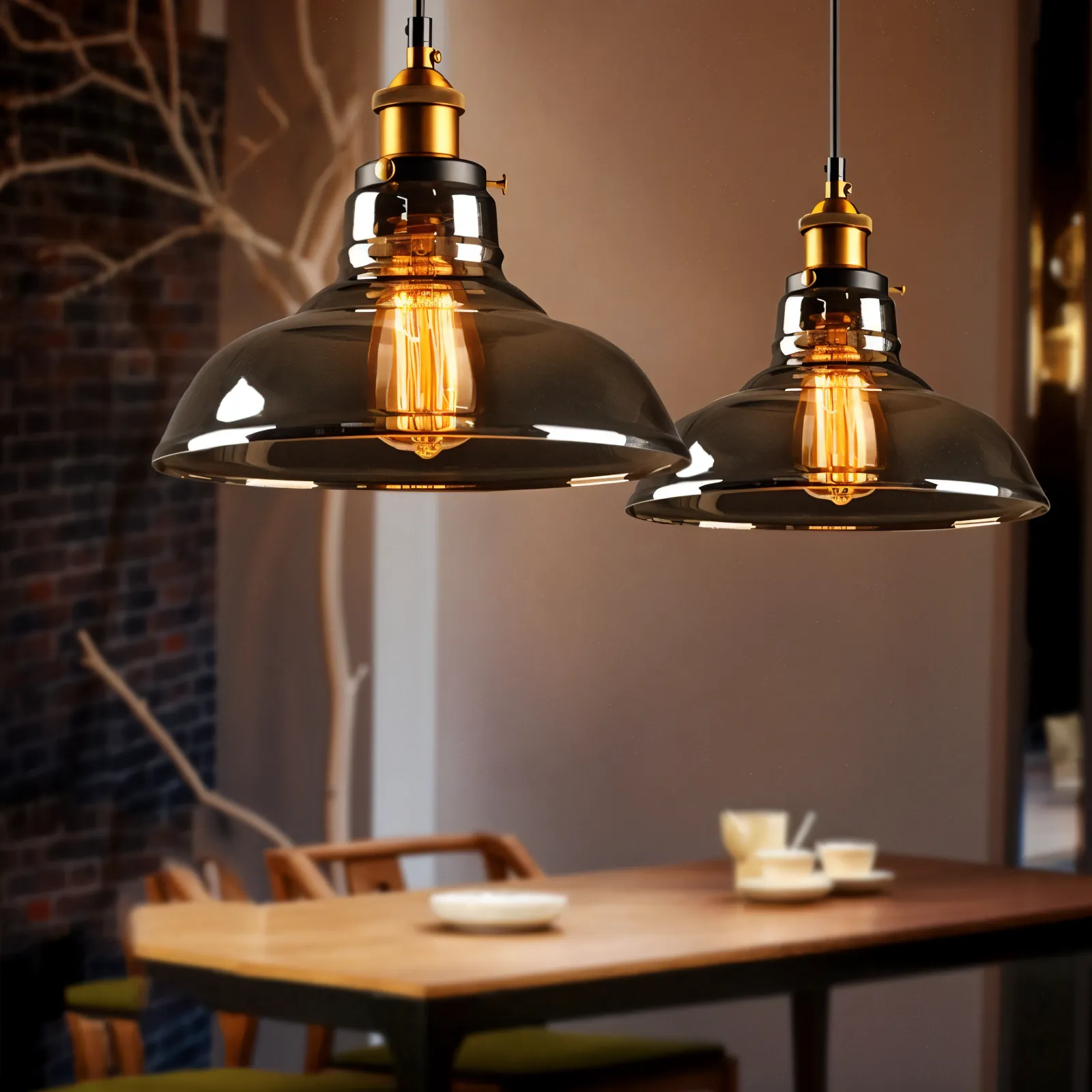 Taavita Pendant Light - Vintage Hanging Lamp - Smoke Glass Pendant Light
