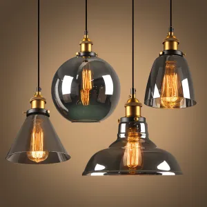 Taavita Pendant Light - Vintage Hanging Lamp - Smoke Glass Pendant Light