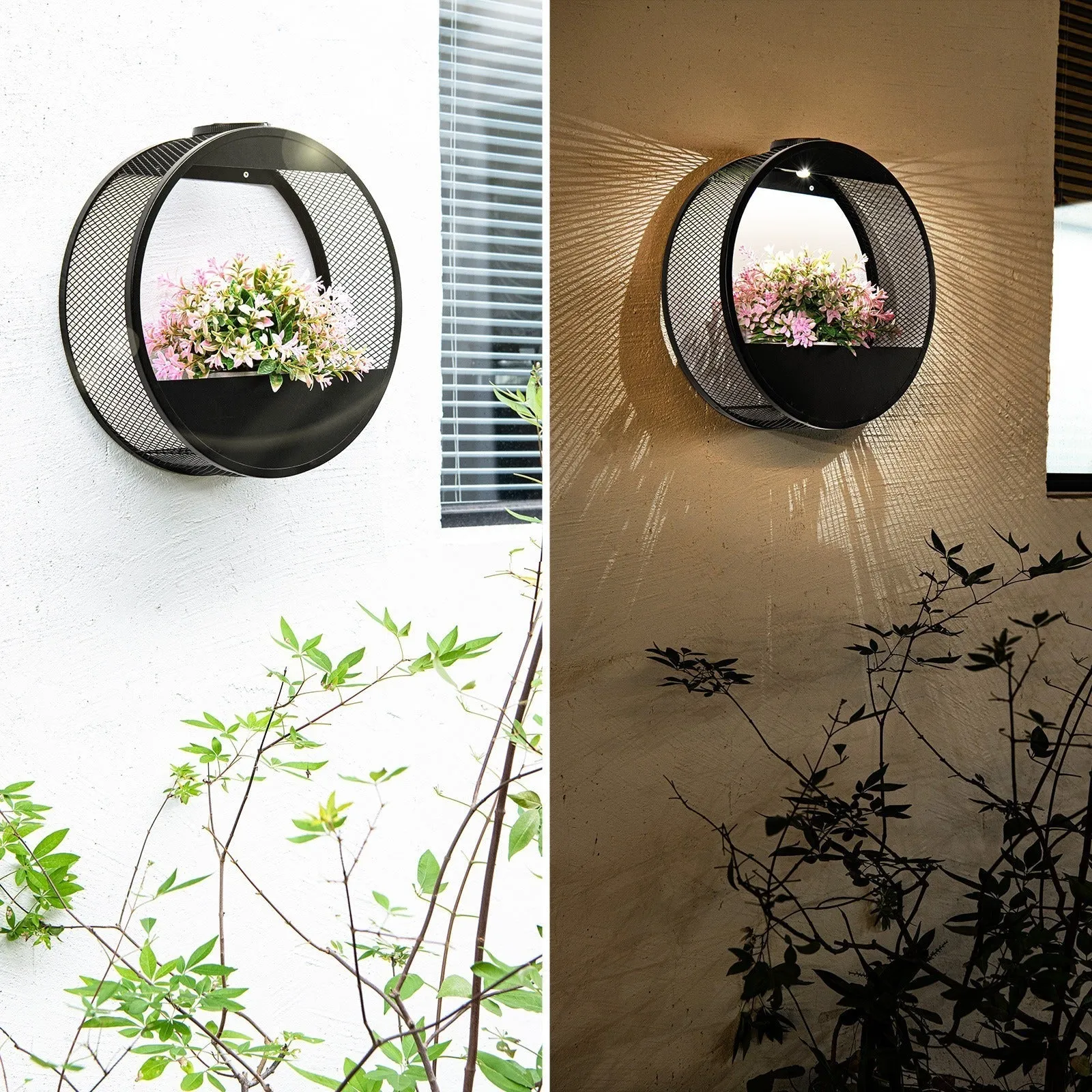 Taavita Solar Powered Wall Pot Light with Integrated Plant Pot