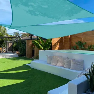TANG 13' x 13' x 18' Sun Shade Sail Right Triangle Shade Canopy Patio Cover UV Block Permeable Cloth Fabric for Pergola Backyard Porch Deck Garden Carport Awning Outdoor Activity, Turquoise