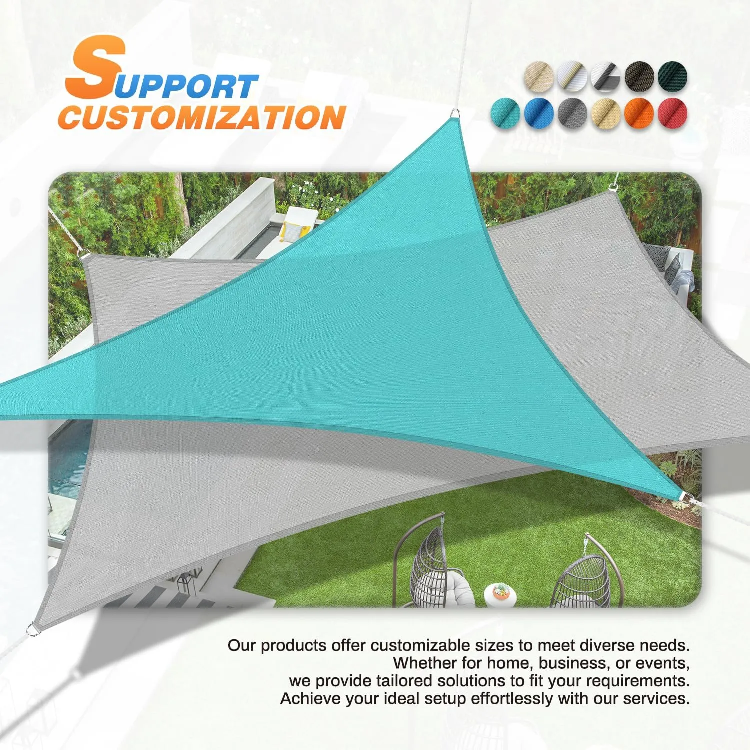 TANG 13' x 13' x 18' Sun Shade Sail Right Triangle Shade Canopy Patio Cover UV Block Permeable Cloth Fabric for Pergola Backyard Porch Deck Garden Carport Awning Outdoor Activity, Turquoise