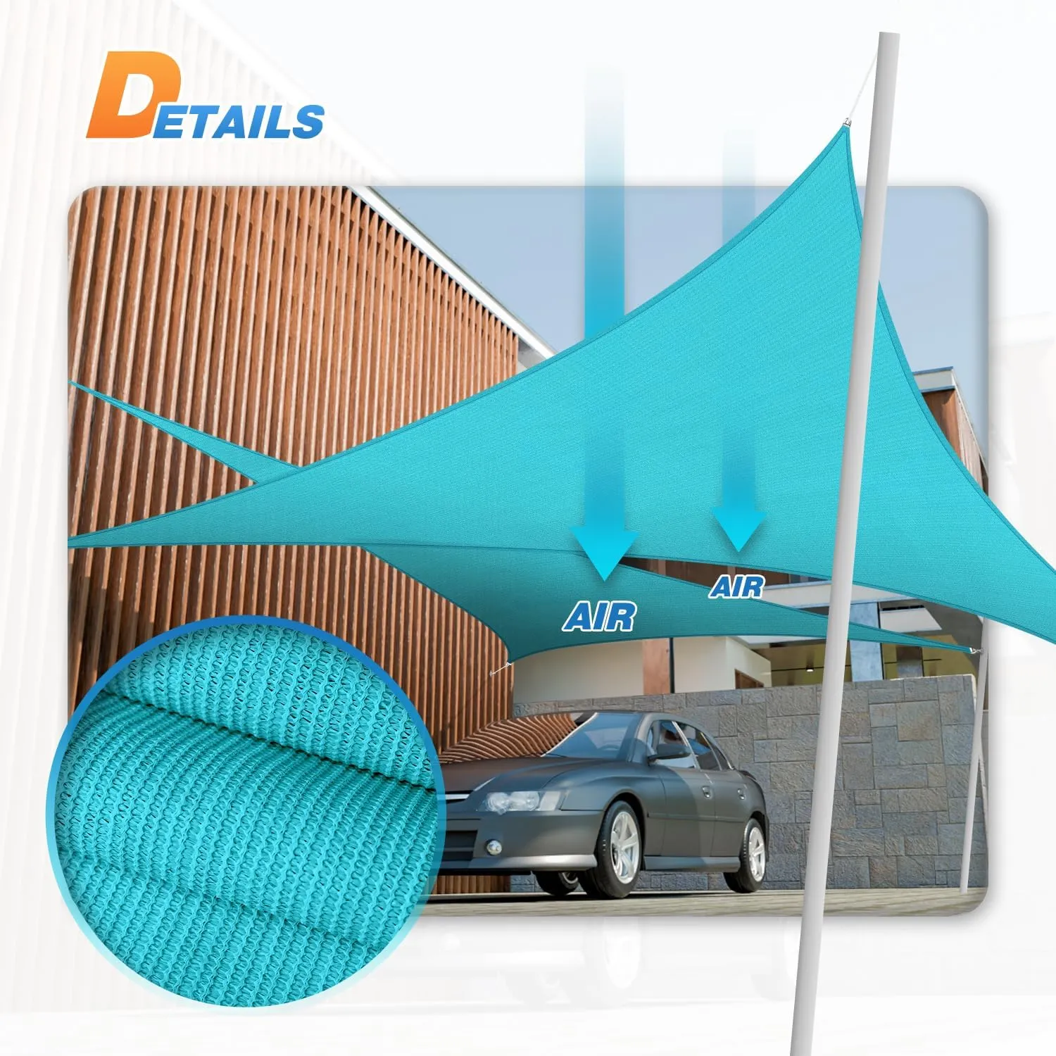 TANG 13' x 13' x 18' Sun Shade Sail Right Triangle Shade Canopy Patio Cover UV Block Permeable Cloth Fabric for Pergola Backyard Porch Deck Garden Carport Awning Outdoor Activity, Turquoise