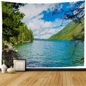 Tapestry Wall Hanging Mountain Lake Water Hiking Blue Banff Alberta View Nature Parks Outdoor Rock Alpine Reflection Bedspread Picnic Sheet Wall Decor 80x60 Inch