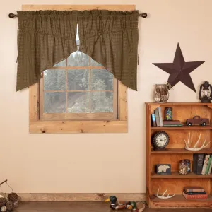 Tea Cabin Rustic 36"x36"x18" Green Plaid Prairie Swag Pair Rod Pocket Cotton Drawstring Ties Kitchen Window Curtains