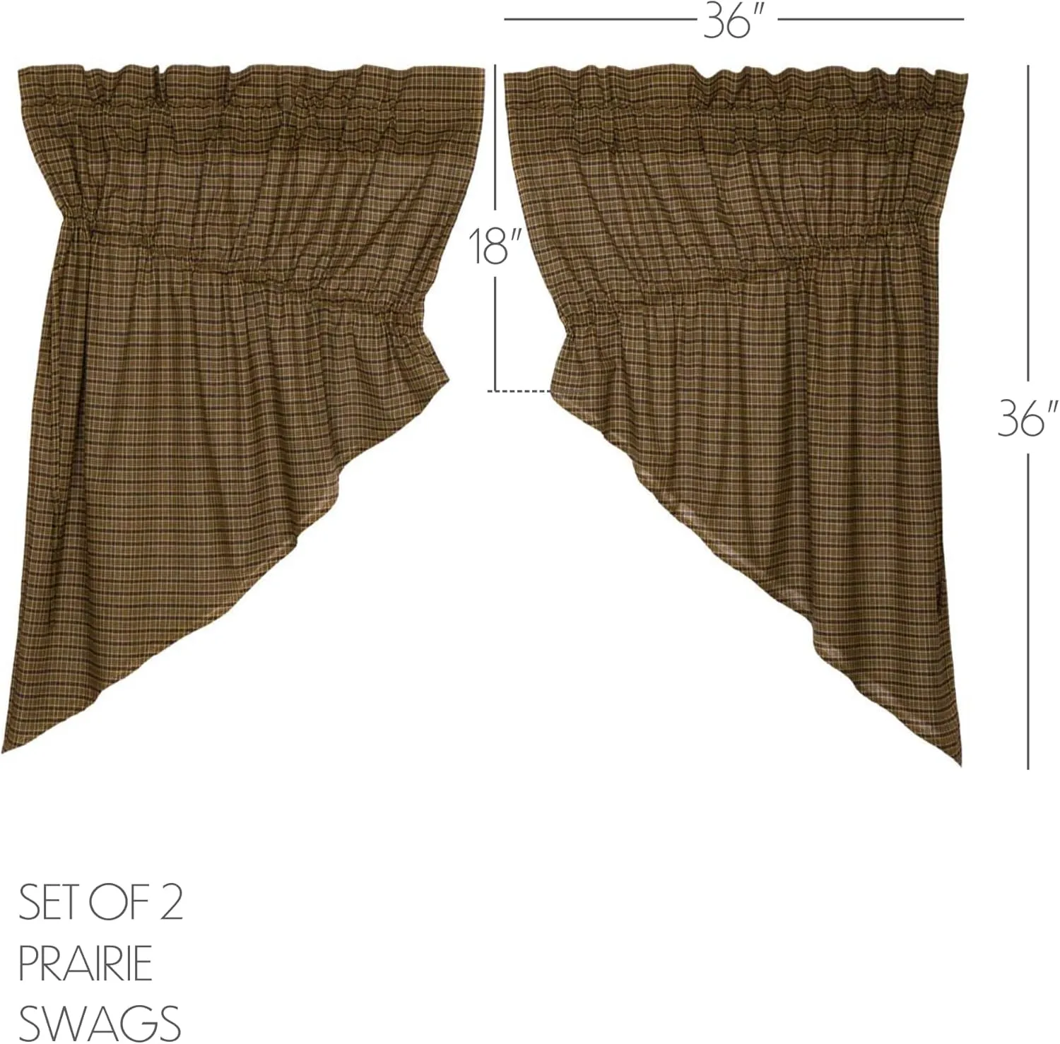 Tea Cabin Rustic 36"x36"x18" Green Plaid Prairie Swag Pair Rod Pocket Cotton Drawstring Ties Kitchen Window Curtains