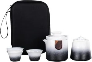 Tea Set Chinese Tea Set Tea Sets Porcelain,Travel Tea Sets, Ceramic Portable Teapot Porcelain Teaset Tea Cups of Tea Ceremony Tea Pot with Travel Bag(Svart)