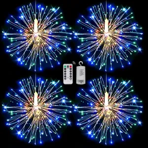 Techip 4PCS 120LED String Lights LED Copper Wire Battery Operated Hanging Fairy Lights with Remote Timer Wedding Christmas Decorative Hanging Lights for Party Patio Garden Bedroom Indoor Outdoor