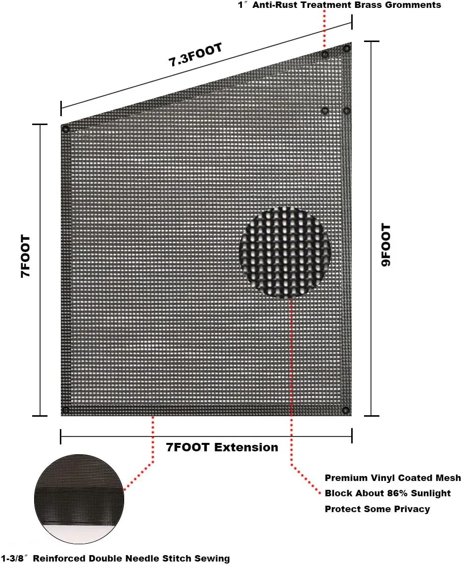 Tentproinc RV Awning Side Sun Shade Screen 9'X7' - Black Mesh Screen Sunshade Complete Kits Camping Trailer Awning Sun Shade Canopy UV Sun Blocker - 3 Year Warranty
