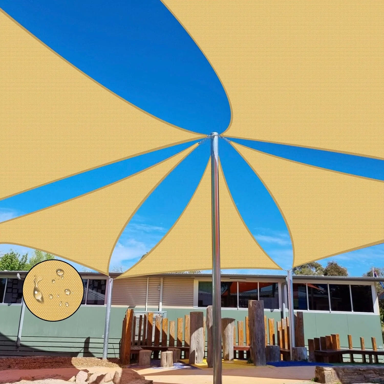 Terylene Waterproof Sun Shade Sail UV Blocker Sunshade Patio Equilateral Triangle Knitted 220 GSM Block Fabric Pergola Carport Awning 13' x 13' x 13' in Color Sand