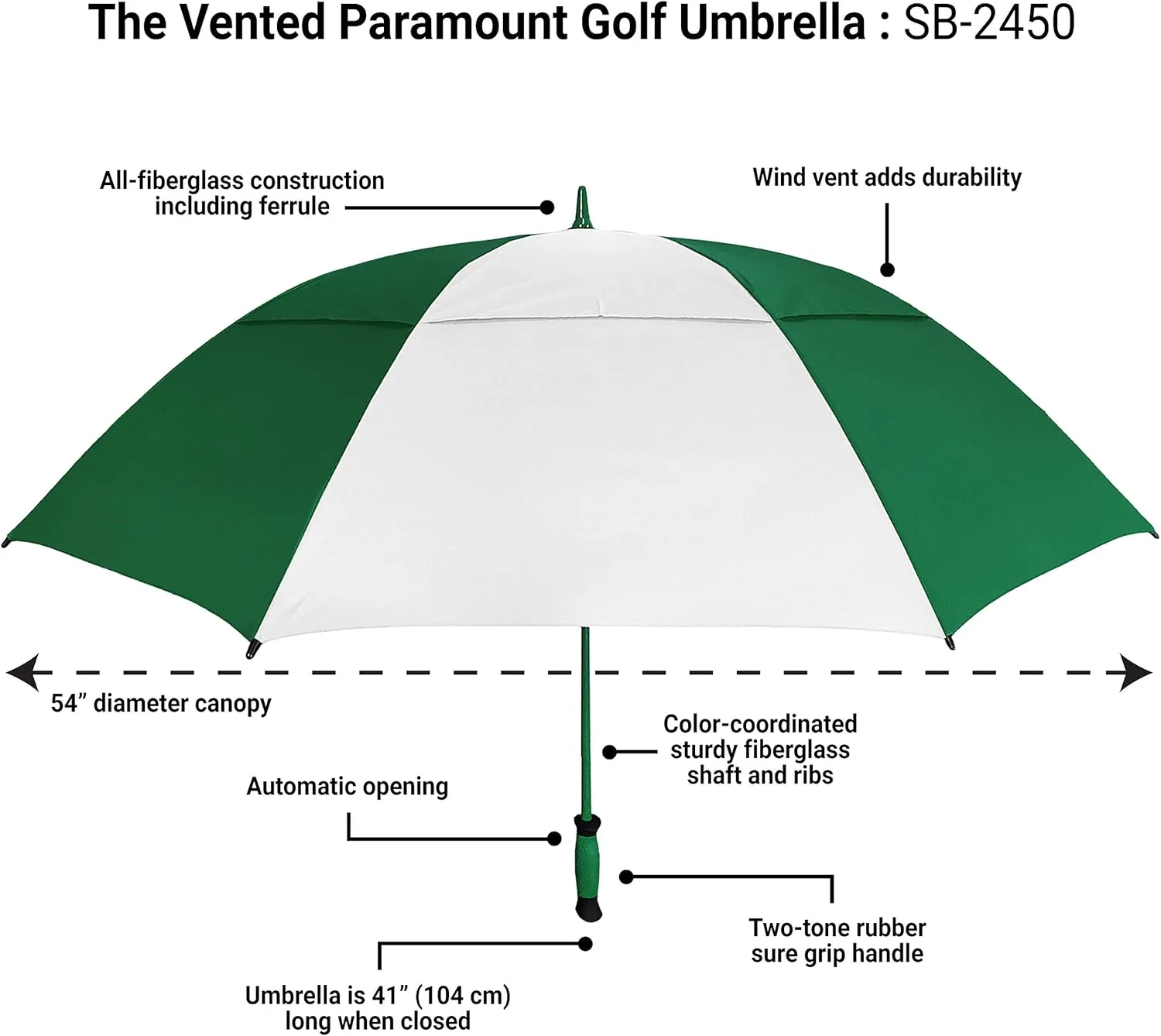 The Paramount Vented Large 64 inch Windproof Automatic Open Double Canopy Golf Umbrella for Rain, Wind and Sun, Strong & Lightweight Oversized Golf Umbrella with Wind Vent for Men & Women