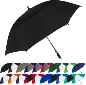 The Typhoon Tamer 62 Inch Vented Windproof Double Canopy Large Golf Umbrella for Rain & Wind, Strong Fiberglass Oversized Lightweight Professional Quality Golfers Umbrella for Men & Women, Black