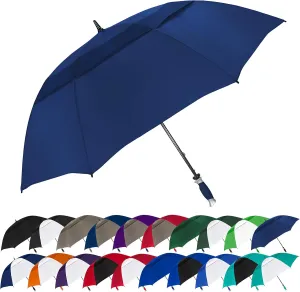 The Typhoon Tamer 62 Inch Vented Windproof Double Canopy Large Golf Umbrella for Rain & Wind, Strong Fiberglass Oversized Lightweight Professional Quality Golfers Umbrella for Men & Women, Navy Blue