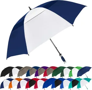 The Typhoon Tamer 62 Inch Vented Windproof Double Canopy Large Golf Umbrella for Rain & Wind, Strong Oversized Lightweight Professional Quality Golfers Umbrella for Men & Women, Navy Blue/White