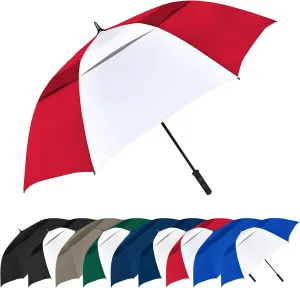 The Vented Tornado 64" Large Oversize Windproof Automatic Open Golf Umbrella, Heavy Duty Thick Fiberglass Ribs Waterproof Wind Vent Portable 2 Person Golf Umbrella for Men and Women - Black/White