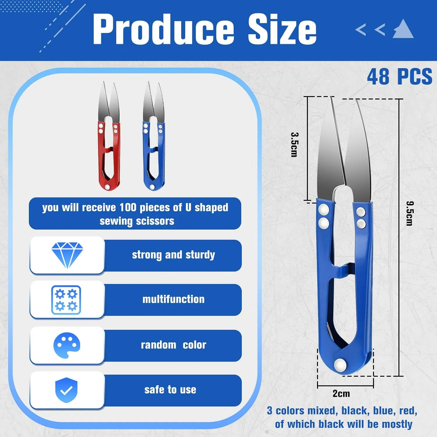 Therwen 48 Pcs 4 Inch Bonsai Pruning Scissors Thread Snips Mini Sewing Scissors U Shaped Bulk Bud and Leaves Trimmer Yarn Carbon Steel Pruners Trimmers for Gardening(Black, Blue, Red)